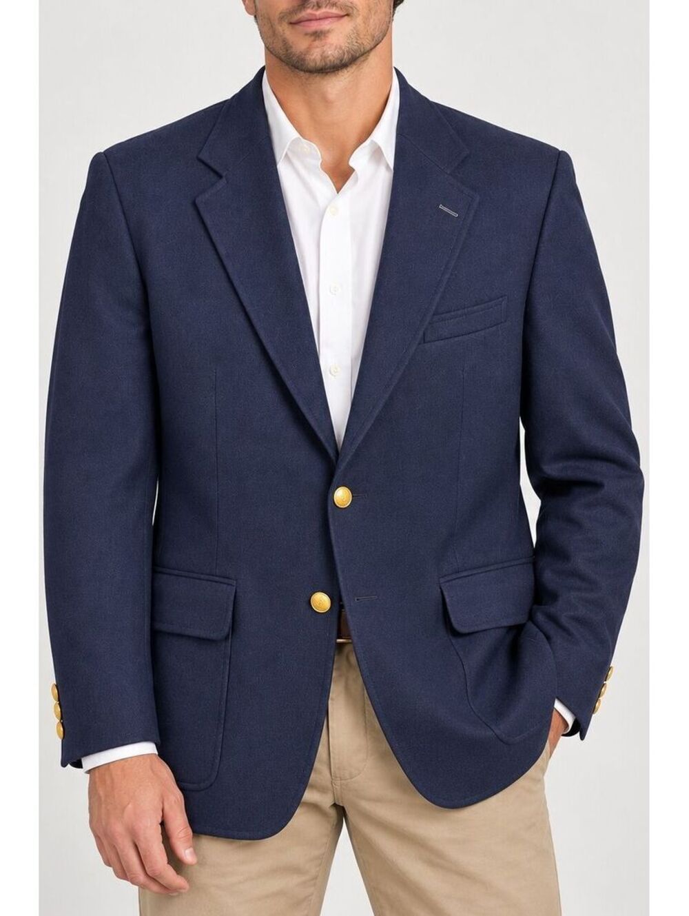 Vintage 70s Stanley Blacker Macy's Navy 100% Wool Blazer Gold Crest Buttons- 34S